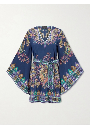 Etro - Belted Paisley-print Silk-twill Mini Dress - Blue - IT36,IT38,IT40,IT42,IT44,IT46,IT48,IT50