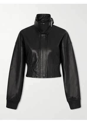 Sportmax - Cropped Buckled Leather Jacket - Black - UK 4,UK 6,UK 8,UK 10,UK 12,UK 14