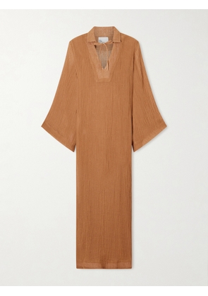 Lisa Marie Fernandez - Crinkled Linen-blend Gauze Kaftan - Brown - 1,2,3,4