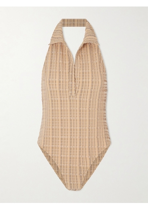 Lisa Marie Fernandez - Checked Seersucker Halterneck Swimsuit - Neutrals - 1,2,3,4