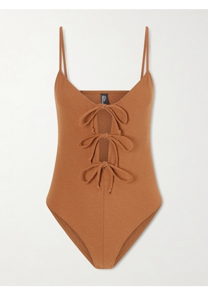 Lisa Marie Fernandez - Tie-front Cutout Swimsuit - Brown - 1,2,3,4