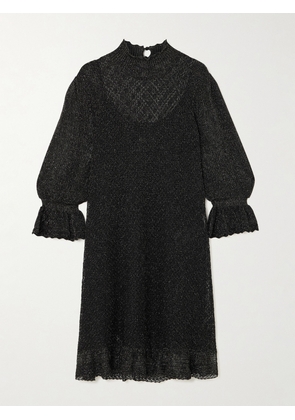 Chloé - Shirred Metallic Knitted Mini Dress - Black - x small,small,medium,large,x large