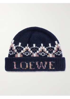 LOEWE - Sequin-embellished Fair Isle Wool-blend Beanie - Blue - One size