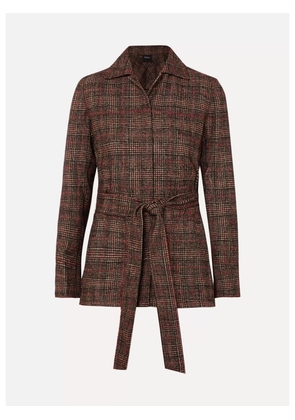 AKRIS - Belted Checked Wool Jacket - Brown - US10