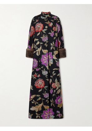 Valentino Garavani - Shearling-trimmed Wool-blend Floral-brocade Coat - Black - IT36,IT38,IT40,IT42,IT44