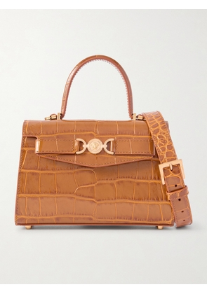 Versace - Small Embellished Croc-effect Leather Tote - Brown - One size