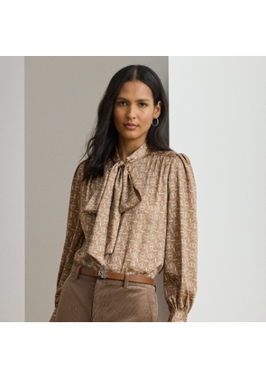 Geo-Print Twill Tie-Neck Blouse