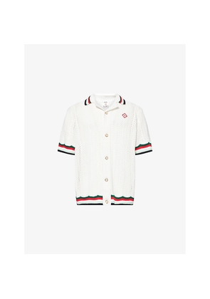 Mens Casablanca Sporty Cuban-Collar Cotton-Crochet Shirt