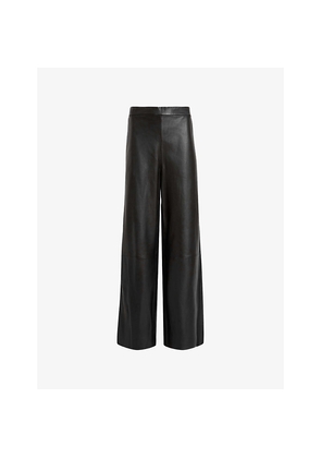 Womens Allsaints Ash Elasticated-Waist Wide-Leg Leather Trousers