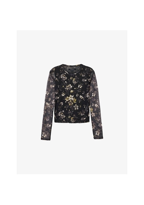 Womens Allsaints Ellie Floral-Print Stretch-Mesh T-Shirt