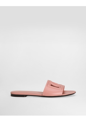 Dolce & Gabbana Calfskin Sliders With Dg Logo - Woman Slides And Mules Pink Leather 39