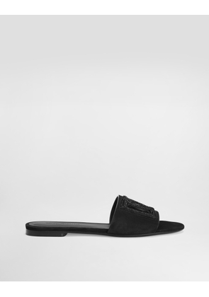 Dolce & Gabbana Suede Slippers With Rhinestones - Woman Slides And Mules Black 37