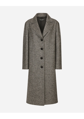 Dolce & Gabbana Single-breasted Wool Herringbone Coat - Woman Coats And Jackets Multicolor 36