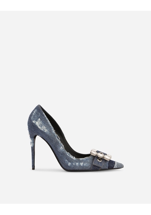 Dolce & Gabbana Patchwork Denim Pumps With Rhinestone Buckle - Woman Pumps And Slingback Blue Denim 36