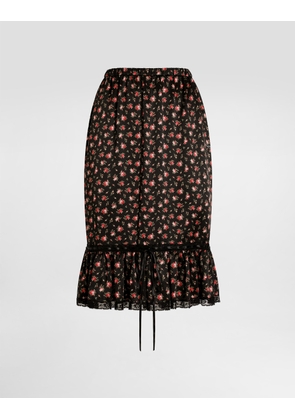 Dolce & Gabbana Small Rose-print Skirt With Flounce - Woman Skirts Multicolor 36