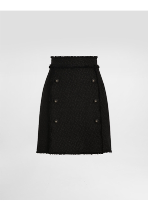 Dolce & Gabbana Short Raschel Tweed Skirt With Decorative Dg Logo Buttons - Woman Skirts Black 44
