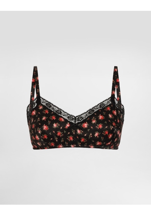 Dolce & Gabbana Small Rose-print Satin And Lace Bra - Woman Underwear Multicolor 4