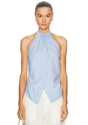 St. Agni Oxford Halter Tie Back Top in Ciel Blue - Baby Blue. Size M (also in S, XS).
