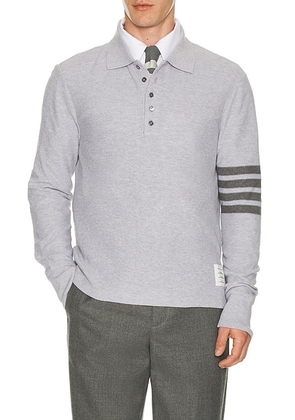 Thom Browne Long Sleeve Pique Polo in Pale Grey - Grey. Size 4 (also in 5, 6).