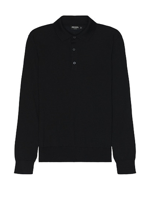Zegna Casheta Long Sleeve Polo in Black - Black. Size 50 (also in ).
