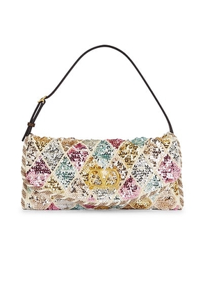 Valentino Garavani Vain Clutch in Multicolor  Tabac Brown  & Lino Burro - Cream. Size all.