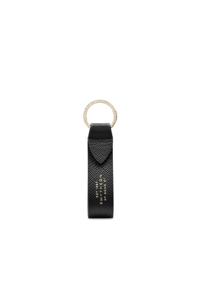 Smythson Keyring With Leather Strap In Panama In Black