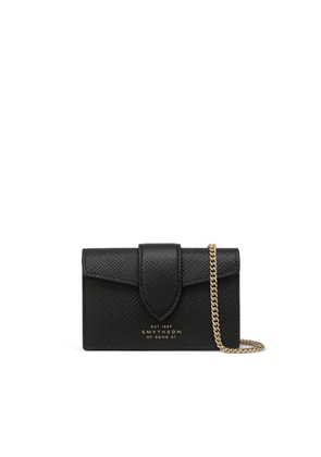 Smythson Card Case With Chain In Panama In Black