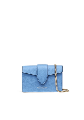 Smythson Card Case With Chain In Panama In Nile Blue