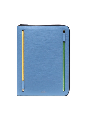 Smythson Large Folio With Zip In Panama In Nile Blue