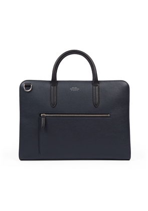 Smythson Ultra Slim Briefcase With Zip Front In Ludlow In Navy