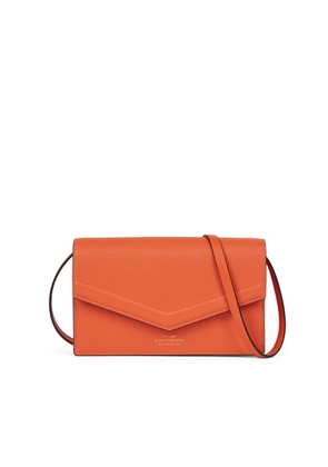 Smythson Envelope Purse Crossbody In Panama In Orange