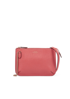 Smythson Double Pouch Crossbody Bag In Panama In Coral