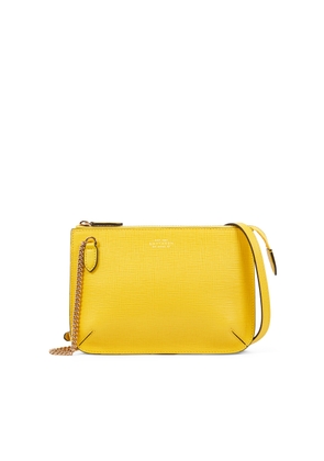 Smythson Double Pouch Crossbody Bag In Panama In Lemon