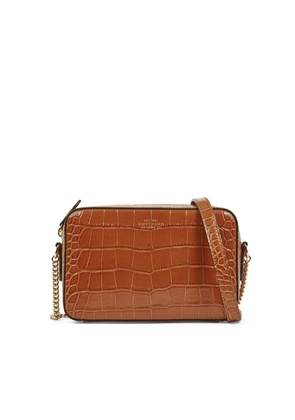 Smythson Camera Bag With Chain In Mara In Cognac