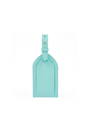 Smythson Luggage Tag In Panama In Bright Aqua