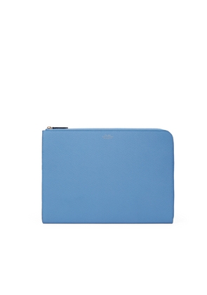 Smythson Small Laptop Case In Panama In Nile Blue