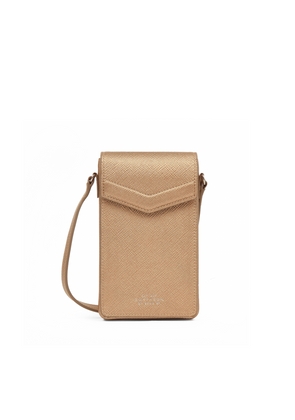 Smythson Envelope Phone Case Crossbody In Panama In Bronze