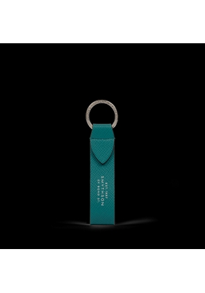 Smythson Keyring With Leather Strap In Panama In Petrol