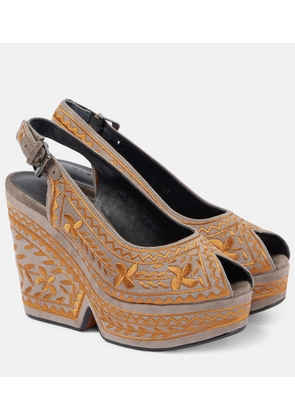 Clergerie Dylya 110 embroidered suede wedge sandals