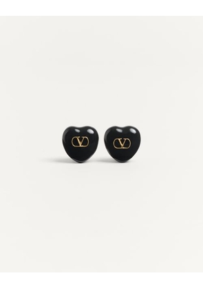 Valentino Garavani Coeur Royal Earrings In Metal And Enamel Woman GOLD/BLACK UNI