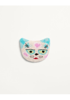 Valentino Garavani Le Chat De La Maison Brooch In Jacquard Fabric With Resin Bead Embroidery Woman MULTICOLOUR UNI