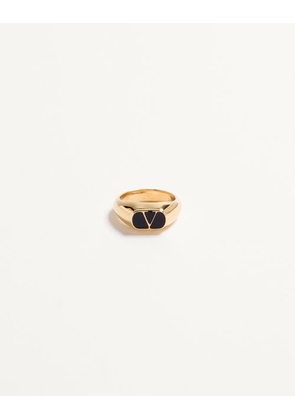 Valentino Garavani VLOGO SIGNATURE METAL AND ENAMEL CHEVALIER RING Woman GOLD/BLACK 4