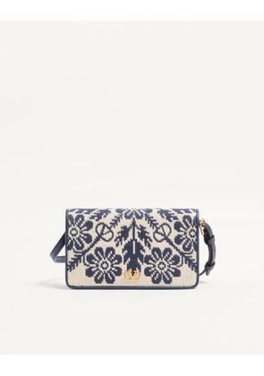 Valentino Garavani VLogo Signature mini shoulder bag in jacquard fabric with floral pattern Woman BLUE/IVORY UNI