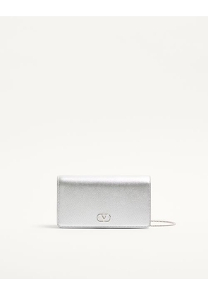 Valentino Garavani VLogo Signature Mini Shoulder Bag in Laminated Grainy Calfskin Woman SILVER UNI