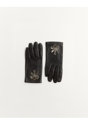 Valentino Garavani Vlogo Signature Nappa Gloves Woman BLACK/BUTTER/ANTIQUE BRASS 6