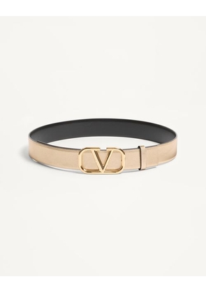 Valentino Garavani Vlogo Signature Reversible Belt In Metallic And Shiny Calfskin 30 Mm Woman GOLD/BLACK 065