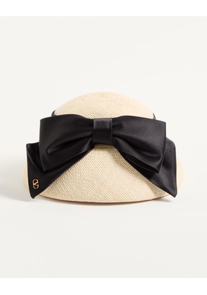 Valentino Garavani Vlogo Signature Panama Bucket Hat With Satin Bow Woman NATURAL/BLACK 56