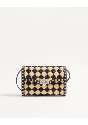 Valentino Garavani Valentino Garavani Rockstud Small Shoulder Bag In Embroidered Raffia Woman NATURAL/BLACK UNI