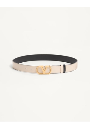 Valentino Garavani VLogo Signature Reversible Shiny Calfskin Belt - 30Mm / 1.2 In. Woman BLACK/BUTTER 065