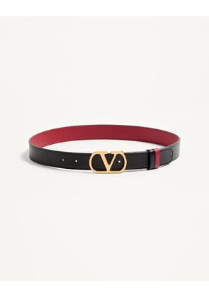 Valentino Garavani VLogo Signature Reversible Shiny Calfskin Belt - 30Mm / 1.2 In. Woman BLACK/RED 065